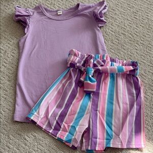 NWOT Girls Shorts and Tank Set 5-6 T Pink Purple, Striped